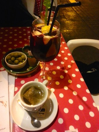 After work drinks! Vocal noudles do not keep me from a sangria! And see, I have tea too.